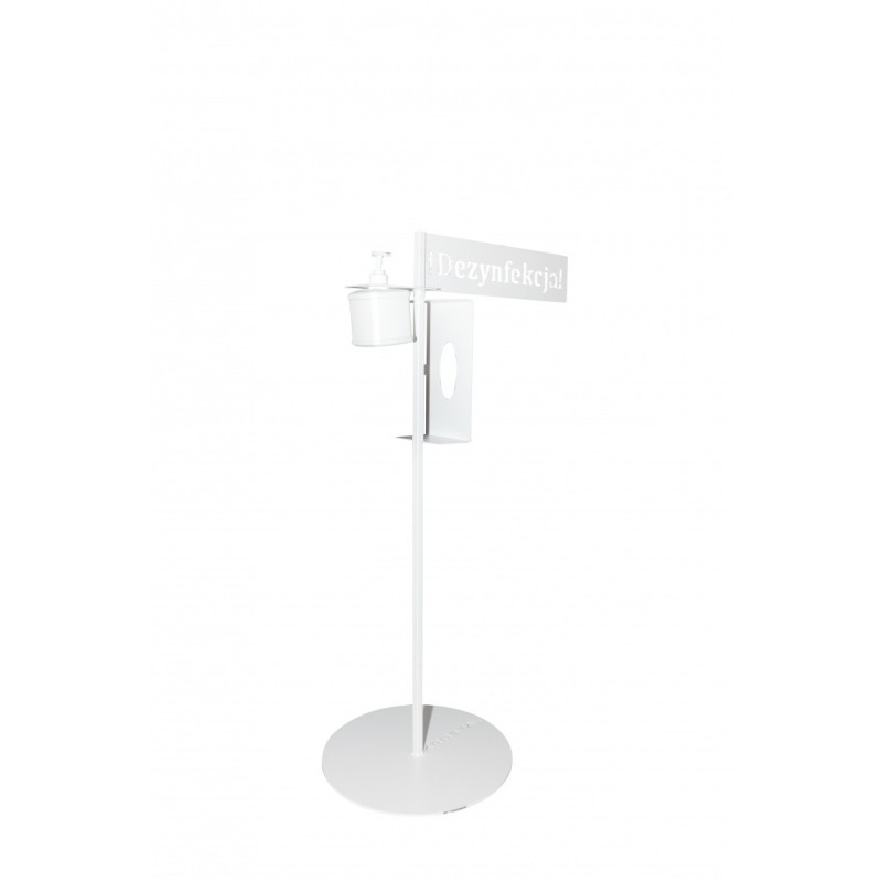 Stojak do dezynfekcji OFFICE PRODUCTS, z uchwytem na rękawiczki i dozownikiem, biały