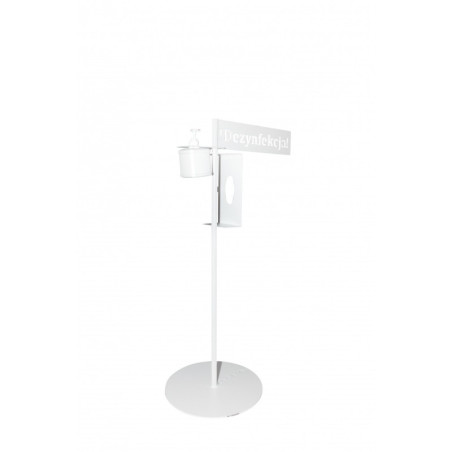 Stojak do dezynfekcji OFFICE PRODUCTS, z uchwytem na rękawiczki i dozownikiem, biały