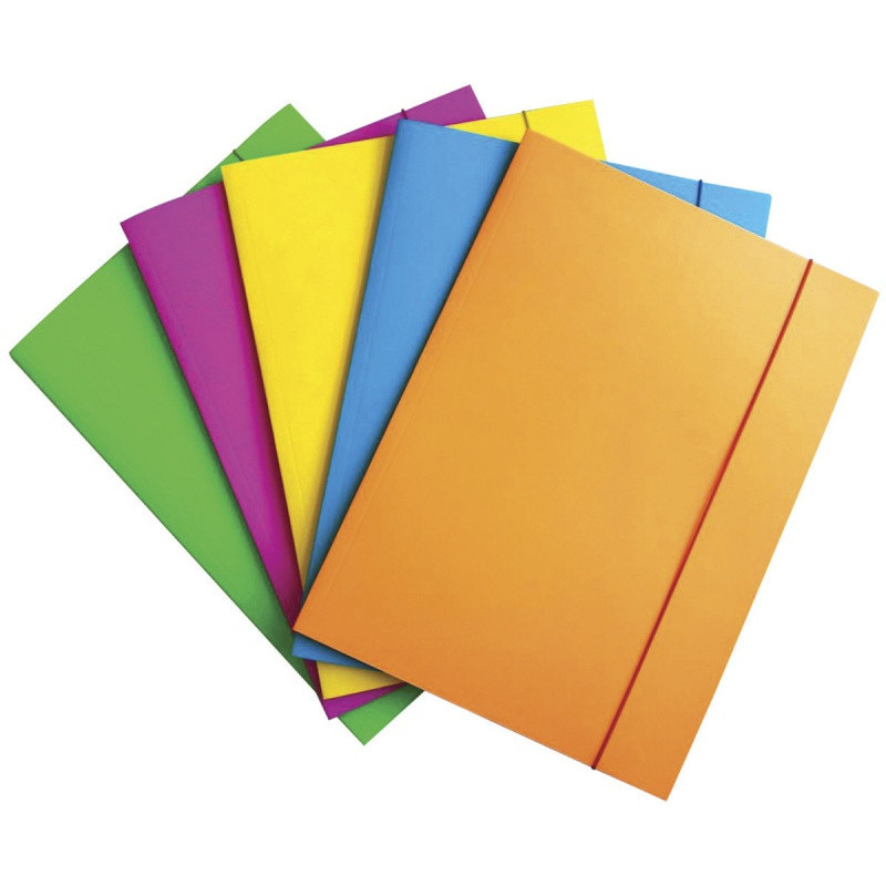 Teczka z gumką OFFICE PRODUCTS Fluo, karton/lakier, A4, 300gsm, 3-skrz., mix kolorów