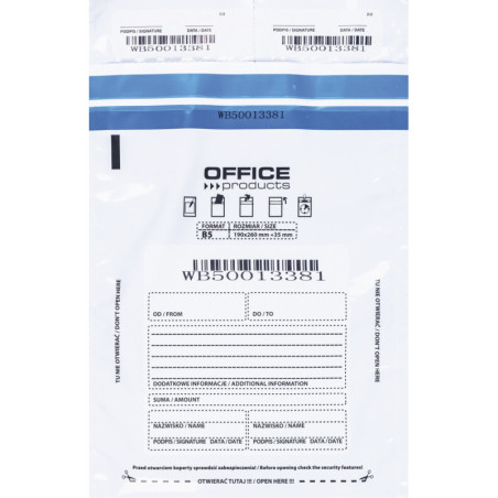 Koperta bezpieczna OFFICE PRODUCTS, B5, 190x260mm, 50szt., biała