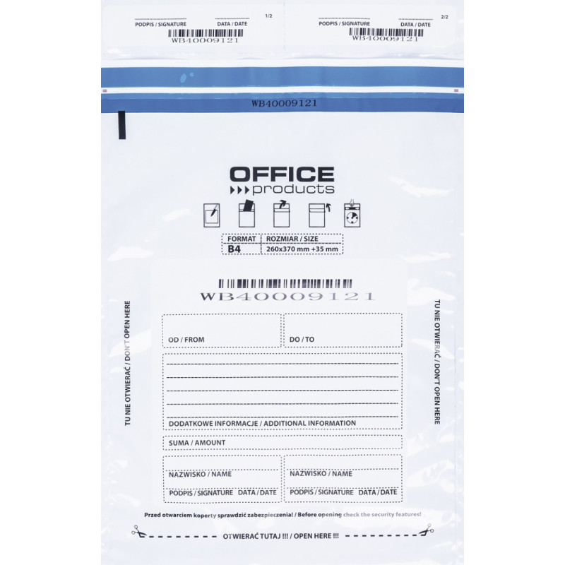 Koperta bezpieczna OFFICE PRODUCTS, B4, 255x340mm, 50szt., biała