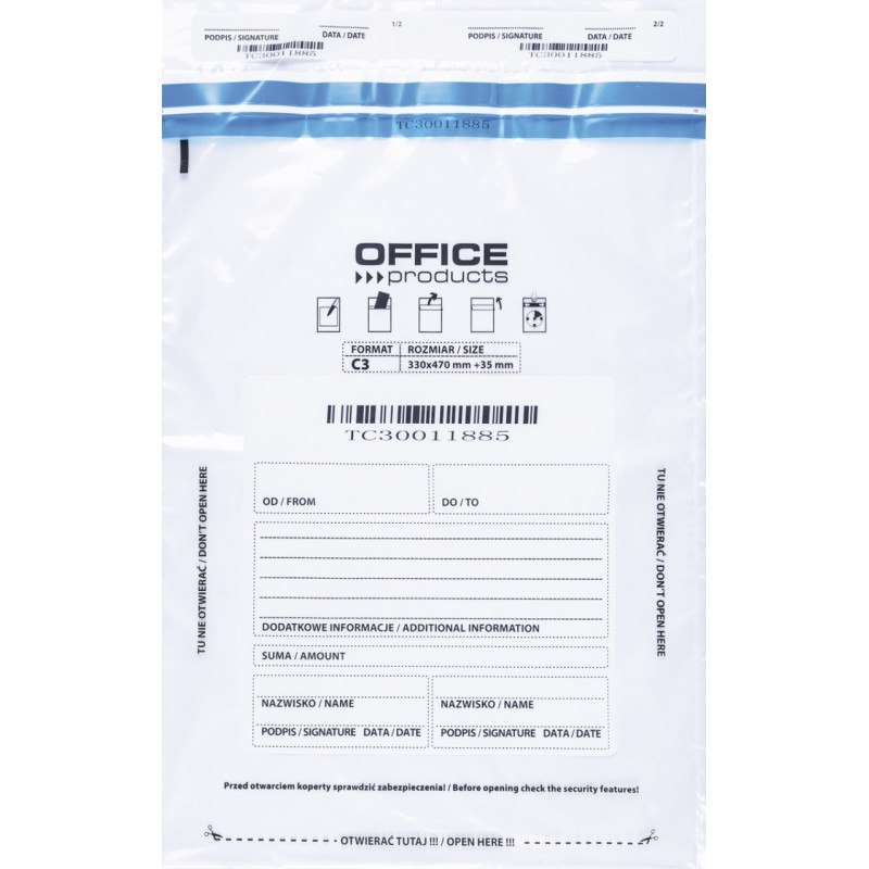 Koperta bezpieczna OFFICE PRODUCTS, C3, 330x470mm, 50szt., transparentna