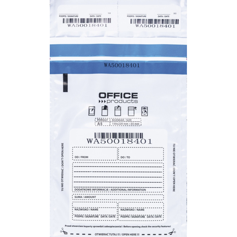 Koperta bezpieczna OFFICE PRODUCTS, M5, 150x220mm, 50szt., biała