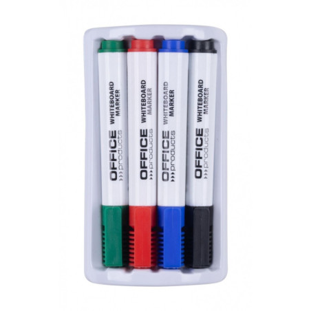 Zestaw 4 markerów z gąbką magnetyczną OFFICE PRODUCTS, do tablic suchościeralnych, mix kolorów
