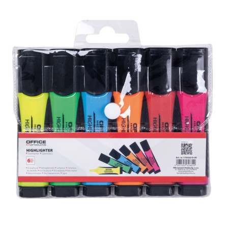 Zestaw zakreślaczy fluorescencyjnych OFFICE PRODUCTS z gumowym uchwytem, 2-5mm, 6 szt., w etui, mix kolorów