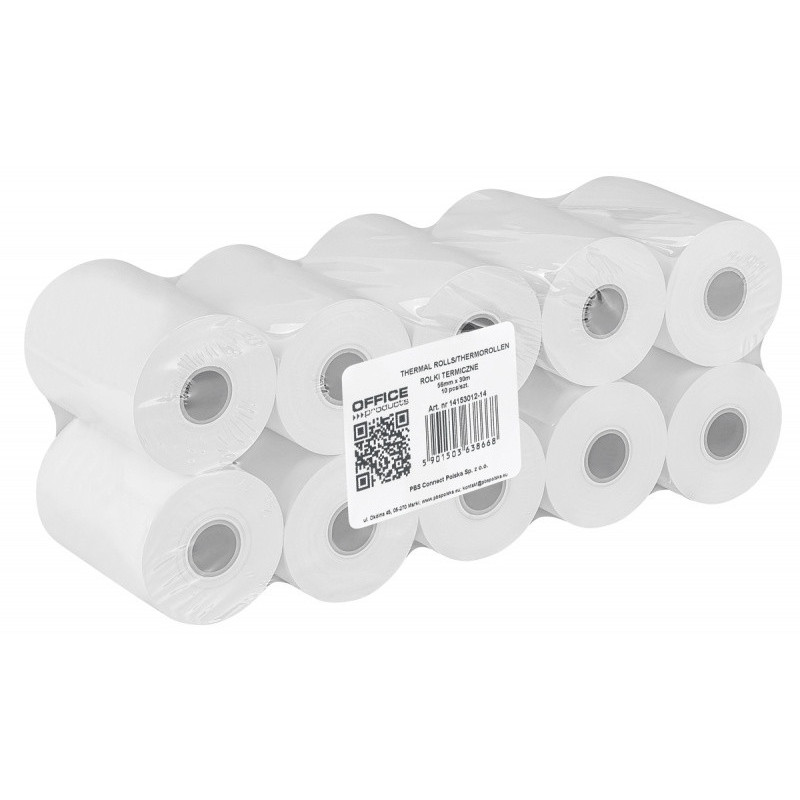 Rolki termiczne OFFICE PRODUCTS, 56mm x 30m, gr. 48 +/- 6, 10 szt., białe