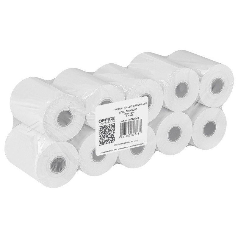 Rolki termiczne OFFICE PRODUCTS, 57mm x 20m, gr. 48 +/- 6, 10 szt., białe