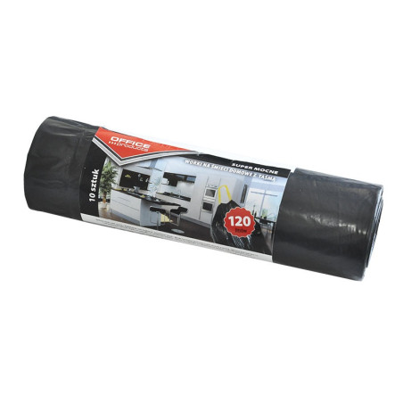 Worki na śmieci domowe z taśmą OFFICE PRODUCTS, super mocne (LDPE), 120l, 10szt., czarne