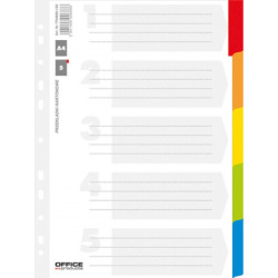 Przekładki OFFICE PRODUCTS, karton, A4, 227x297mm, 5 kart, lam. indeks, mix kolorów