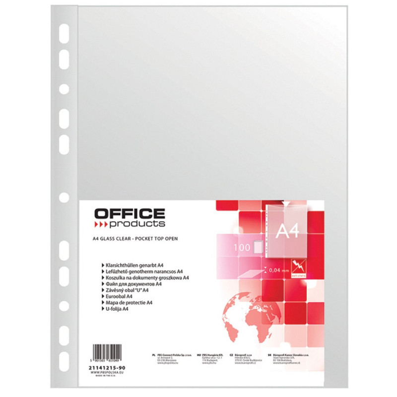 Koszulki na dokumenty OFFICE PRODUCTS, PP, A4, groszkowe, 40mikr., 100szt.