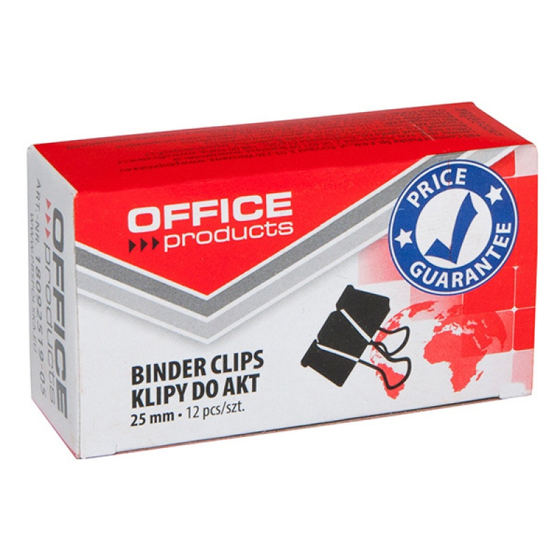 Klipy do dokumentów OFFICE PRODUCTS, 25mm, 12szt., czarne