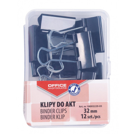 Klipy do dokumentów OFFICE PRODUCTS, 32mm, 12szt., w pudełku, czarne