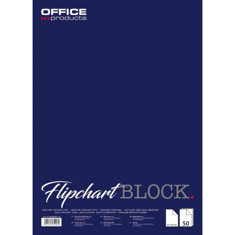 Blok do flipchartów OFFICE PRODUCTS, gładki, 58,5x81cm, 50 kart., biały