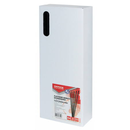 Grzbiety do bindowania OFFICE PRODUCTS, A4, 10mm (65 kartek), 100 szt., czarne