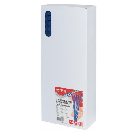Grzbiety do bindowania OFFICE PRODUCTS, A4, 10mm (65 kartek), 100 szt., niebieskie
