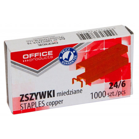 Zszywki OFFICE PRODUCTS, stalowe, pokryte miedzią 24/6, 1000szt.