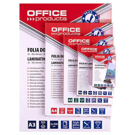 Folia do laminowania OFFICE PRODUCTS, A6, 2x100mikr., błyszcząca, 100szt., transparentna