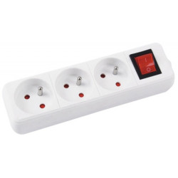 Przedłużacz OFFICE PRODUCTS, 3 gniazda, 3m, z uziemieniem i wyłącznikiem, biały